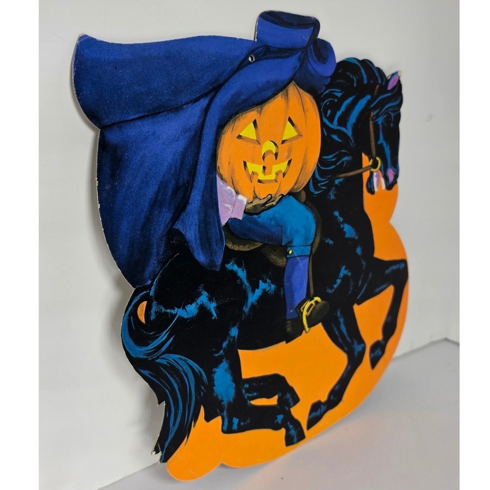 Vintage Halloween Headless Horseman Jack O Lantern Die Cut Wall Decor 10.5 Inch